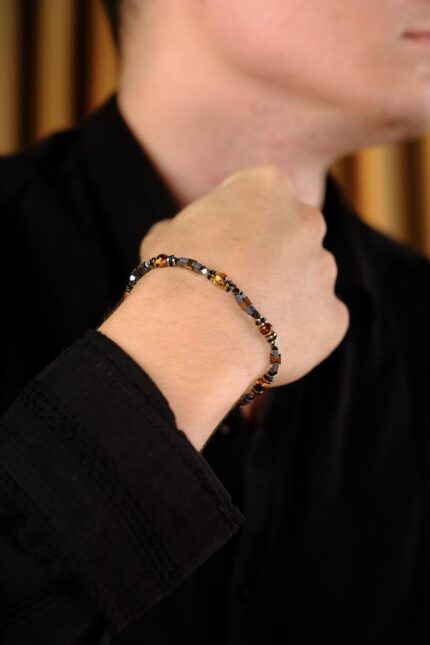 Orijinal Sertifikalı Damla Kehribar & Hematit Taşlı Bileklik