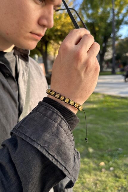 Dominik Yeşil Kaya Damla Kehribar Bileklik