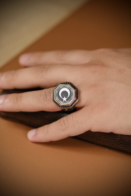 Ayyıldız Tasarım El İşçiliği Siyah Taşlı 925 Ayar Gümüş Yüzük